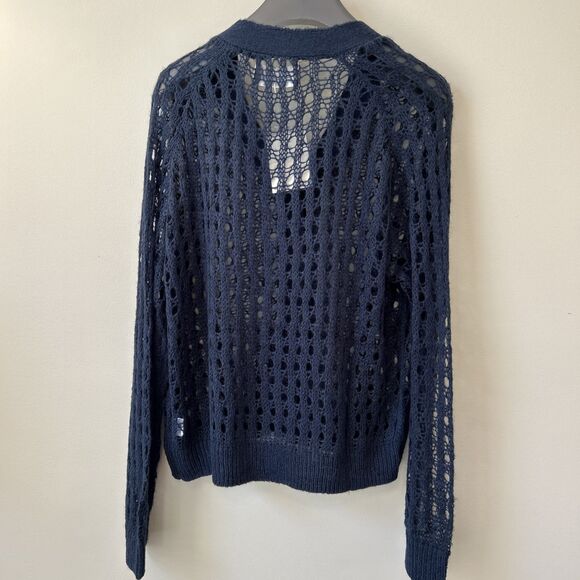Elle Grey Womens Angora Crochet Cardigan Sz M/L Navy Boho Cottagecore Dainty NWT - Picture 7 of 11